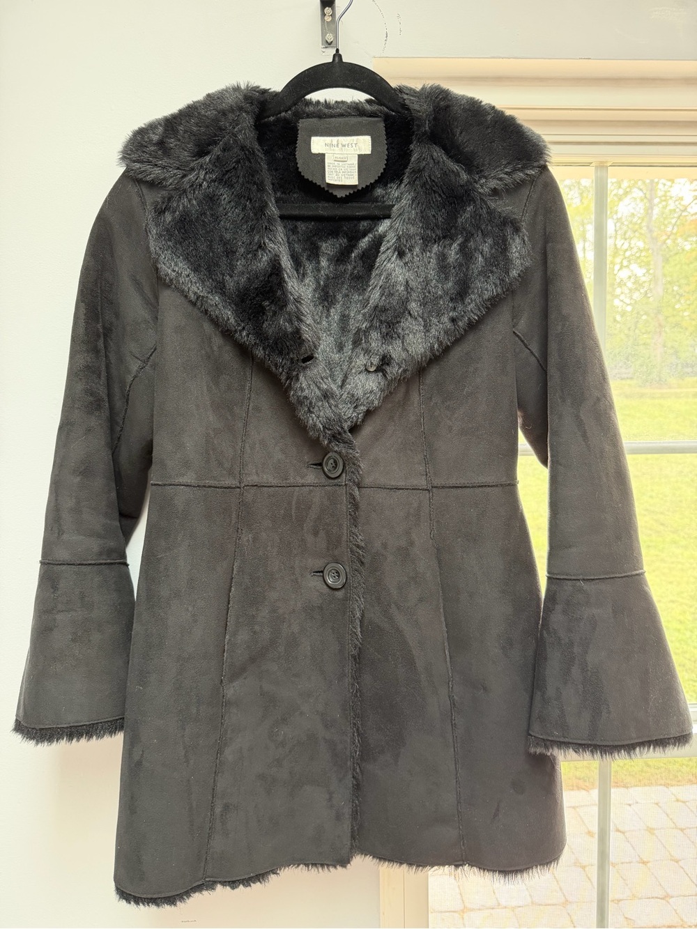 Nine West XS Faux Fur Trim Black Women's Coat